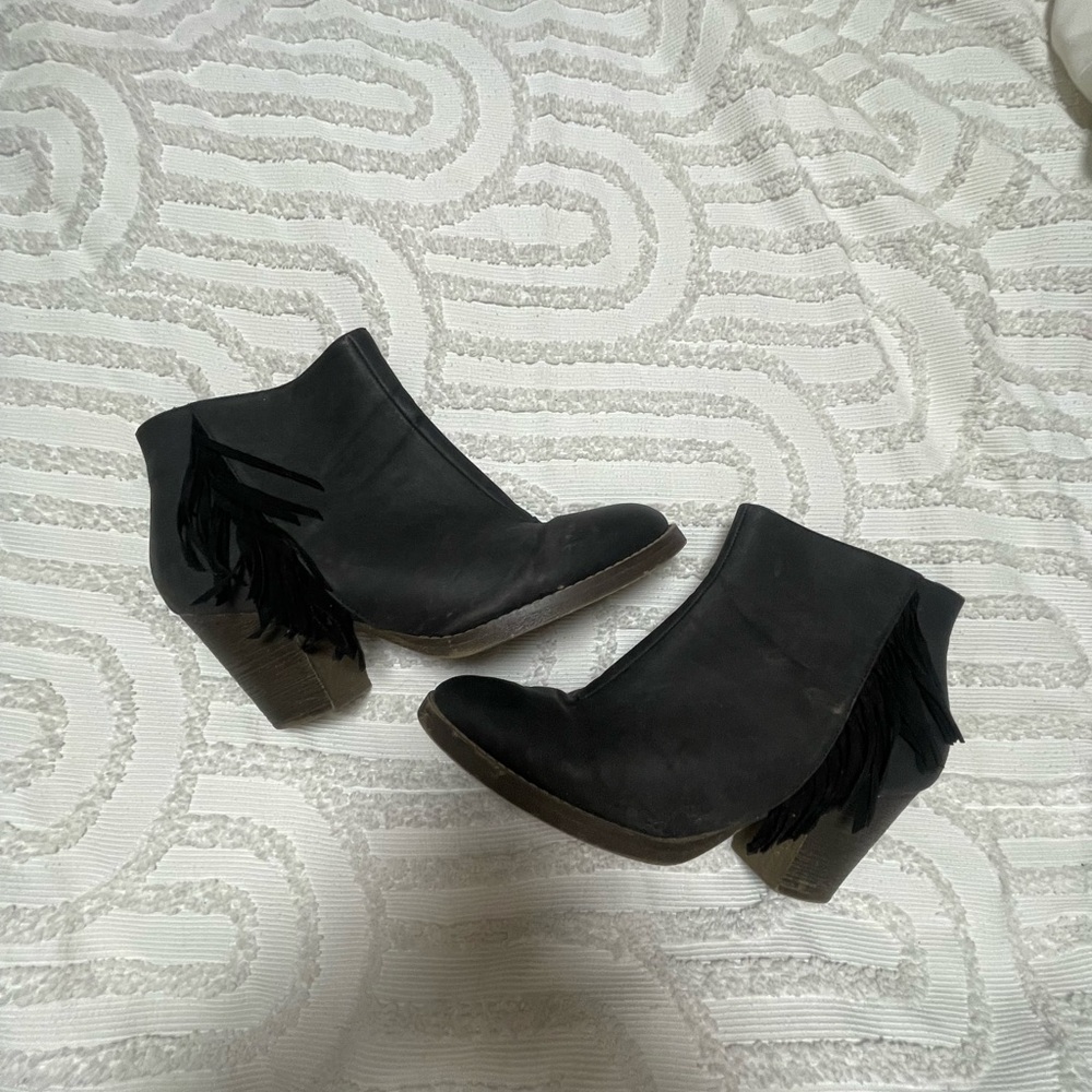 Black Suede Ankle Boots with Fringe